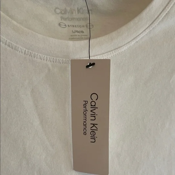 Calvin Klein White Short Sleeve Tee Sz.  L, Performance Stretch Basic Casual - Picture 2 of 2